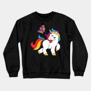 Autism Awareness Unicorn Butterfly Autism Puzzle Crewneck Sweatshirt